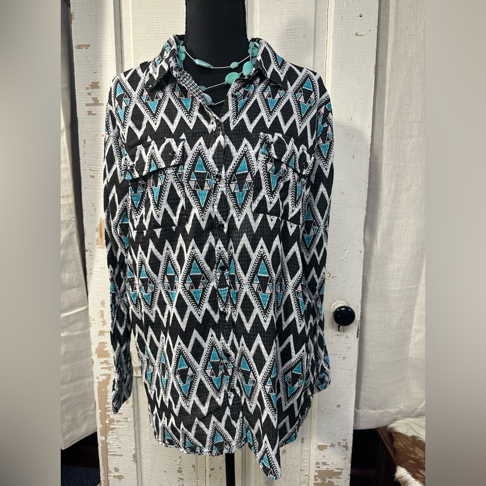 Westbound Black and Blue Zigzag Button Down Shirt